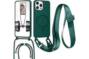 FERLAN Handykette mit Band für iPhone 16 Pro Max Hülle, Lanyard (abnehmbar) Handyhülle Case mit justierbarer Schnur Abnehmbar Strap, Crossbody Schutzhülle zum Umhängen Kordel, Dunkelgrün
