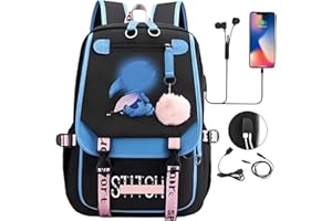 Suffolly Anime School Bags,Large Capacity Cartoon Backpack With 2 Usb School Backpack Lunch Travel Rucksack18.8 * 11.8inch for Primary Secondary,High School for Girls Boys