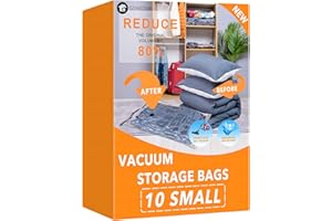 GONGSHI 10 Small Vacuum Storage Bags, Space Saver Sealer Compression Bags for Blankets, Comforters, Pillows, Clothes Storage