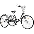 Viribus 24''/26'' Adult Tricycle, 7 Speed Adult Trike 3 Wheel Cargo Bike with Basket & 205 kg Cap for Men Women Seniors, Adjustable Three Wheel Bike Cruiser Bicycle for Shopping Cycling Pedalling