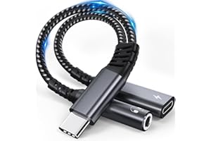 YUETUOL Adattatore e Ricarica per Cuffie USB C - 2 in 1 Adattatore USB C a Jack da 3.5mm Supporta PD 60W Ricarica Rapida per iPhone 16/15 /Pro/Max, Samsung Ultra/S24/S24+,Hua wei usw