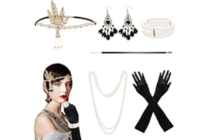 Kitimi Accessori Costume Anni 20 Donna, Accessori Charleston Donna Anni 20, Gatsby Accessori Donna con Fascia, Guanti Lunghi Collane e Orecchini, Anni 20 Accessori per Costume Carnevale Natale