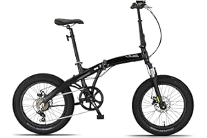 PACTO One FATBIKE Bicicletta pieghevole a 6 marce, telaio in alluminio, freni a disco, luce a LED, 17 kg, colore nero