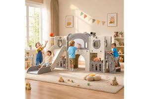 MAMIZO 10 in 1 Children's Slides Children's Slide with Climbing Rack, Indoor and Outdoor, Slide with Basketball Basket and Te