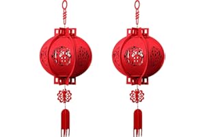 Topro 2 Pack Red Chinese Lanterns，Chinese Festival and Celebration Paper Lantern, Chinese Lucky Red Fu 3D Puzzle Lantern，Decorations for Chinese New Year,Chinese Spring Festival
