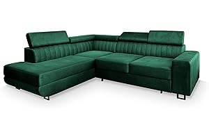 ‎MASSENO Masseno Ecksofa NOLA L-S mit Schlaffunktion L-Form, Sofa mit Bettkasten, Wohnzimmersofa, Couch, Soffa, Bettsofa, Couchgarnitur- Grün, Monolith 37