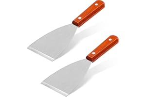 Yardwe 2 STÜCKE Holzgriff Edelstahl Klinge Slant Edge Grill Schaber Grill Pfanne Spatel Schaber Grillspachtel