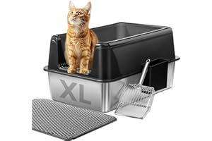 Marchul Lettiera Per Gatti in Acciaio Inox XL - Lettiera Gatto Grande Aperta 60x40x31cm, Toilette Per Gatto con Paletta, per Gatti di Grandi Dimensioni, Antiaderente, Antiodore, Facile da Pulire