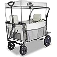 TMZ Folding Wagon Featuring 2 Seats, Folding Handcart trolley with Removable Canopy, Collapsible Garden Wagon with Brake for Festival Shopping Camping Picnic (Beige)