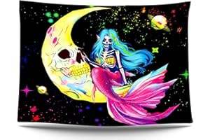 Ulticool – Squelette de sirène - Tapisserie phosphorescente dans le noir - Lumière noire sous néon noire réactive aux UV - Psychédélique Blacklight Toile murale phosphorescente - 200 x 150 cm