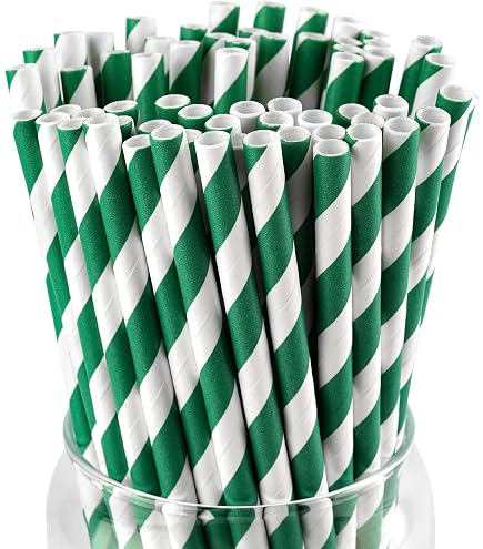 100 Pailles En Papier Rayées Jaune Et Blanc - Biodégradables, 19.6 Cm, Pour Fêtes, Cake Pops, Mariages - 10