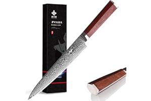 FUJUNI Couteau à Trancher Acier Damas 67 Couche VG10 Acier Couteaux à émincer Couteau à Découper 20 CM avec Poignée Ergonomique en Bois - Boîte Cadeau