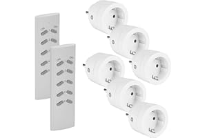 SEC 24 Funksteckdosen mit Fernbedienung,3680 Watt Funksteckdose,Programmierbar Schaltbare Steckdose,6 Steckdosen mit 2 Fernbedienung,für Innen Weihnachtsschmuck und Haushaltsgeräte,Weiß