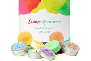 LA BELLEFÉE Lot Bombes de Douche avec Bougies Parfumées à Base d'Huiles Essentielles, Coffret Cadeau Bien-Être Aromathérapie pour Douche (6 x Bombes Douche, 3 x Bougies Parfumées)