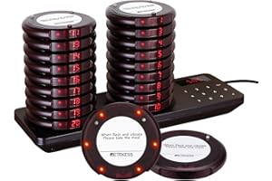 Retekess TD163 Restaurant Pager System, 500M Pagers and Beepers, 20 Coaster Pagers, 31 Call Modes, Large Capacity 300 mAh Battery, Easy Setup, Food Buzzer System for Bars, Cafe, Hotel (UK Plug)