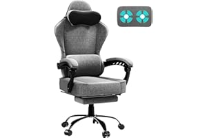 TRIUMPHKEY Silla Gaming de Tela Transpirable, Ergonómico Silla de Juegos con Masaje Soporte Lumbar, Reposapiés, Reposacabezas, Capacidad de Carga de 150 kg para la Hogar y Oficina Gris Claro
