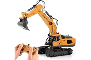 DASFIE 11 Channel Fully Functional Construction Remote Control Excavator, 1:20 Scale 680 Degree Rotation RC Digger Tractor Toy with LED & Sound, RC Construction Vehicles for Boys Kids