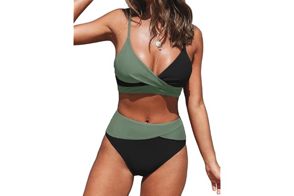 CUPSHE Femme Bikini Torsadé Taille Haute Ensemble Bikini Col V Élégant Maillots de Bain 2 Pièces