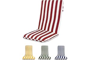 TIENDA EURASIA - Cojín para Tumbona o Silla de Jardín, Colchoneta Rellena de Fibra Acolchada, Medida 120x50x5 cm, Diseño de Rayas, Funda de Tela Lavable, Funda y Cinta de Sujeción (Granate)