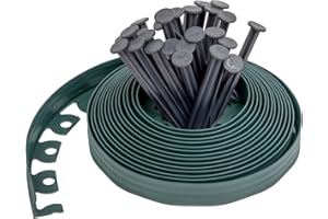 RIBBONBOARD Bordo per prato verde, flessibile, 10 metri, con 40 picchetti di fissaggio super resistenti, per tutte le idee di giardinaggio (10 m, verde)