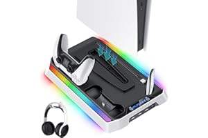 JORREP Charging Station for PS5/Slim/Pro Stand and Controller Charging Station for Ps5 Console with Cooling Fan,Dual Controller Charger, Cooling Stand, Headset Holder,PS5/Slim/Pro Accessories