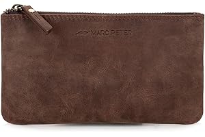 Marc Peter® Vintage Austin Federmäppchen aus Leder Federtaschen Mäppchen Etui mit YKK Reißverschluss, Große Kapazität Pencil Case Großes Federmappe - Dunkel Braun