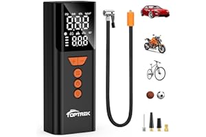 Toptrek Elektrische Luftpumpe, 150PSI Kabelloser akku fahrradpumpe Mit LED-Licht, Powerbank-Funktion & USB-C, Wiederaufladbare Reifenpumpe Für Fahrrad/E-Bike/Auto/Motorrad/Bälle