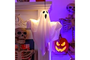 KIUIOM Halloween Deco Luce Pendente,Hanging Ghost,Fantasma Luminoso Sospeso per Feste,Patio,Porte,Giardino,Verande,Muri e Albero di Decorazione,Bianchi,50x40cm