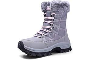 Dhinash Women's Snow Boots Waterproof Winter Boots Warm Anti-Slip Ankle Boots Fur Lined Booties Ladies Short Boots Outdoor Shoes Walking Boots Trekking Boots Hiking Boots Black Grey Purple 4-9UK