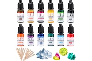 NAKUTITA Pigment auf Wasserbasis, 12 Farben Farbpigmente für Gießpulver mit 12 Rührstäbchen, DIY Farbpigment Kreatives Design Gießpulver Konzentrierte Epoxidharz-Farbe für Betonfarbe, Gips, Zementfarbe-je 10ml