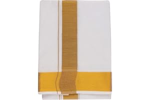 Stylesindia Reine Baumwolle Doppelschicht Dhoti Vesti Mundu Golden Zari Breite Bordüre