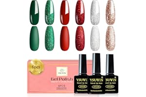 YSUVIN Vernis Semi Permanent Noël, 6 Couleurs Vert Rouge Or Blanc Paillettes Vernis à Ongles Soak Off UV Halloween Brillant Vernis Gel pour Nail Art Noël La Saint-Valentin Cadeaux, 6x8ml