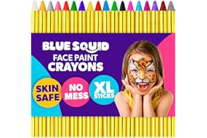 Blue Squid Face Paint Crayons for Kids - 18pcs XL Non-Toxic, Washable Body Paint Crayons - Our Face Painting Kit Makeup Sticks are Easy to Use, Safe for Sensitive Skin and Perfect for a Kids Party