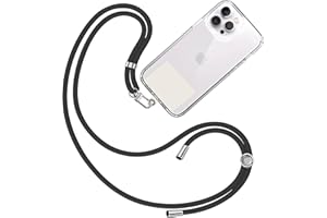 TBOC Cordon Collier Laniere Portable [Noir] avec Patch de Fixation [Blanc Ice] et Sangle de Suspension Amovible Réglable et Résistante Compatible avec Toutes les Marques de Téléphone Accessoires