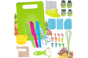 PRZRAO Ensemble de 27 Pièces Couteau Enfant, Ustensiles Cuisine Enfant, Kit Couteau Sécurité pour Couper et Cuisiner des Fruits ou des Légumes