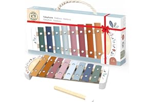 Speedy Monkey Wooden Xylophone with Metallic Keys - 8 Tuned Bars and Wooden Mallet | Safe with Non-Toxic Paint