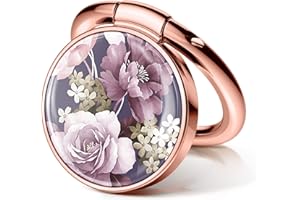 GVIEWIN Soporte de Anillo para teléfono Celular Floral, empuñadura de Metal de 360° Compatible con iPhone 14 Pro/Pro Max/13/12/11 Series y Galaxy S23 Ultra y Otros teléfonos, Flores de Cerezo/Morado