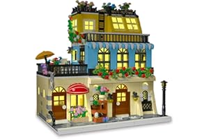 NEWRICE Stadt Hotel Architektur Baukasten mit Lichtern, 3 Ebenen Garten Hotel Modell Bauklötze Spielzeug, für 12+Alter Jugendliche, Erwachsene（1464 Teile）