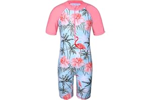 HUAANIUE Mädchen Badeanzug 2-12 Jahre, Einteiler mit UV-Schutz UPF50+, Kurzarm, Front-Reißverschluss, Bunte Druckmuster ideal für Schwimmen & Strand