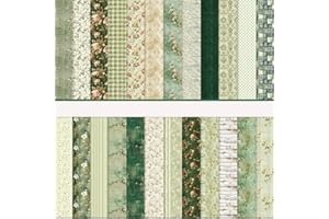 MERWDEEYT Scrapbook Papier Blumen Muster Doppelseitiges Scrapbook Bastelpapier, 24 Muster 24 Blatt Scrapbooking Papier Motivpapier, Decoupage Papiere Dekorpapier (Grün, 30,5x30,5 cm/12x12 inch)
