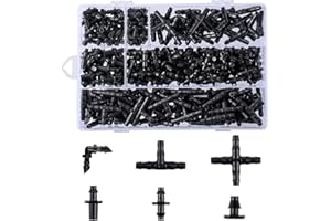 MIXTEACH 280 Pcs Barbed Connectors Irrigation Fittings Kit,Drip Irrigation Barbed Connectors 1/4''Tubing Fittings Kit for Flower Pot Garden Lawn(Straight Barbs,Single Barbs,Tees,Elbows,End Plug,4-Way Coupling)