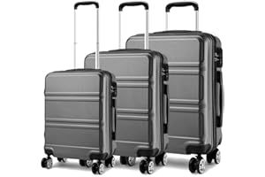 KONO Set di Valigie da 3 Pezzi Valigia Rigida Materiale ABS Leggero e Resistente con 4 Ruote Rotanti Valigia da 20'' 24'' 28'' (Grigio)