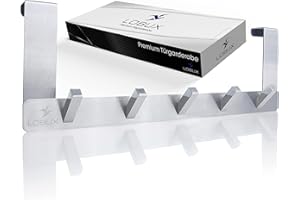 LOBUX® Premium Türgarderobe Edelstahl rostfrei - Türhakenleiste modernes Design - Kleiderhaken Tür ohne Bohren - Türhaken für Küche Flur Bad Wohnzimmer Schlafzimmer (Türfalzstärke bis 2cm)