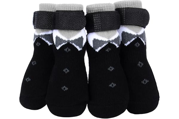 PETLOFT 4 Pièces Douce Chaussette pour Chien, Antidérapantes pour Pattes, Protection Neige, Modèles pour Petits, Moyens et Grands, Patte Noir, XL
