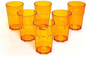 Omada Design Ensemble de 6 verres à boissons de 42,5 cl, en verre ou à long drink, en plastique de 12,5 cm de hauteur, incassables, de forme octogonale empilables et allant au lave-vaisselle,jaune