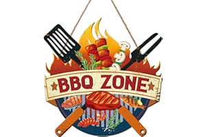ANHUIB BBQ Area Round Wooden Signs,BBQ ZONE Signs,Garden Plaque BBQ Area Bar Home Sign,Kitchen Wall Art,Garden Signs and Plaques for Outside,Garden Party Gift,Barbecue Signs and Plaques Outdoors Area