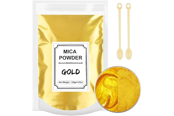 120g Poudre de Mica, Colorant Résine Époxy, Poudre de Mica Métallique Naturel pour Résine Époxy, Fabrication Bougie, Maquillage, Peinture, Slime, Kit Savon (Or)