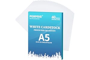 PENPRIS A5 300gsm Bianco Carta Cartoncino 40 fogli Cartoncino con copertina in cartoncino Carta pesante Carta spessa per realizzare cartoline fai da te, inviti, cartoline, biglietti da visita PAC01WH040