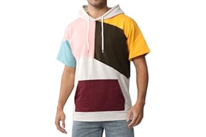 Covisoty Sudaderas Hombre Manga Corta con Capucha Algodón Color Block Camiseta con Capucha T-Shirt Verano Hoodie