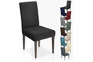 MAXIJIN Coprisedie con Schienale 6 pezzi in Jacquard, Elasticizzato Lavabile Fodera per Sedia, Moderno Coprisedia per Soggiorno Cucina Hotel Ristorante (Nero, 6)